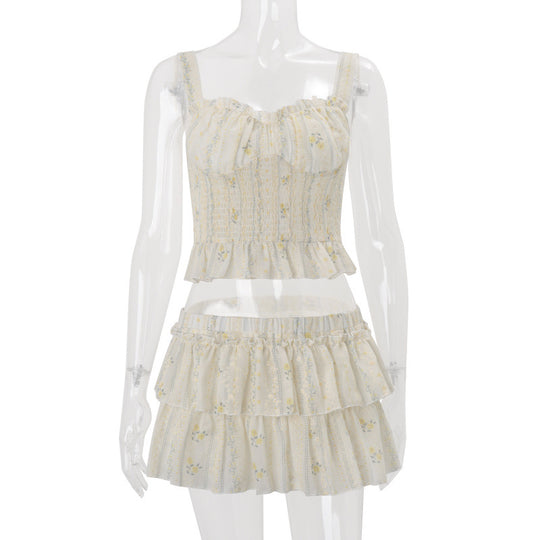 Damen Rüschen Crop-Top und Rock Set EB