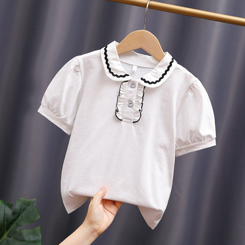 Mädchen modische Bluse mit Rüschenkragen und Puffärmeln EB