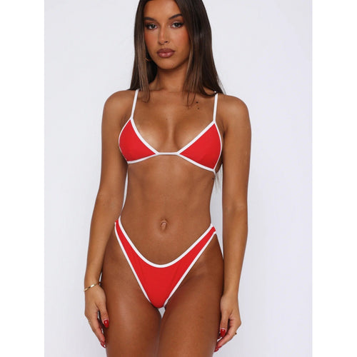 Damen Triangel-Bikini mit verstellbaren Trägern und kontrastierendem Saum EB