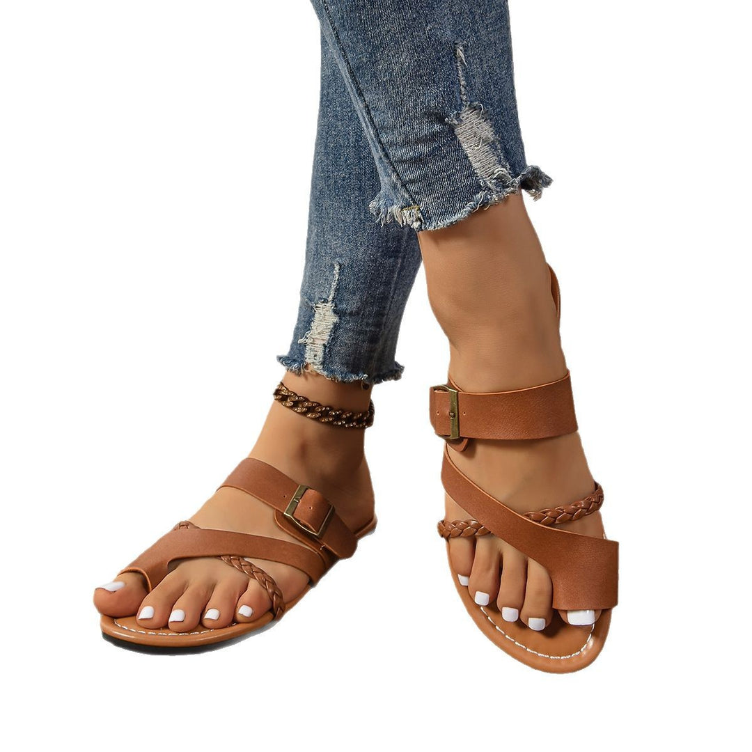 Damen geflochtene Sandalen mit verstellbarem Schnallenriemen EB