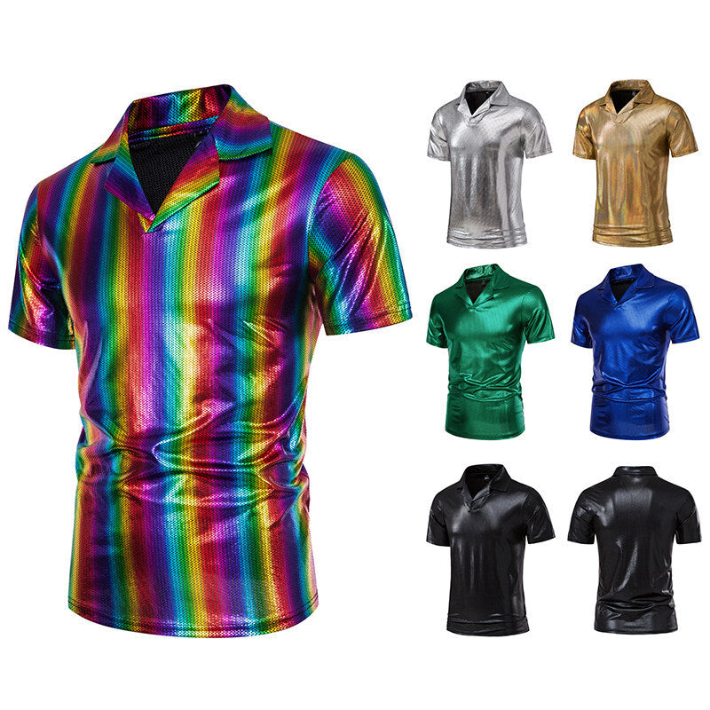 Herren modisches Poloshirt mit glänzendem Design und stylischem V-Ausschnitt EB
