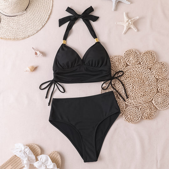 Damen Hochtaillierter Bikini mit Wickeloberteil EB