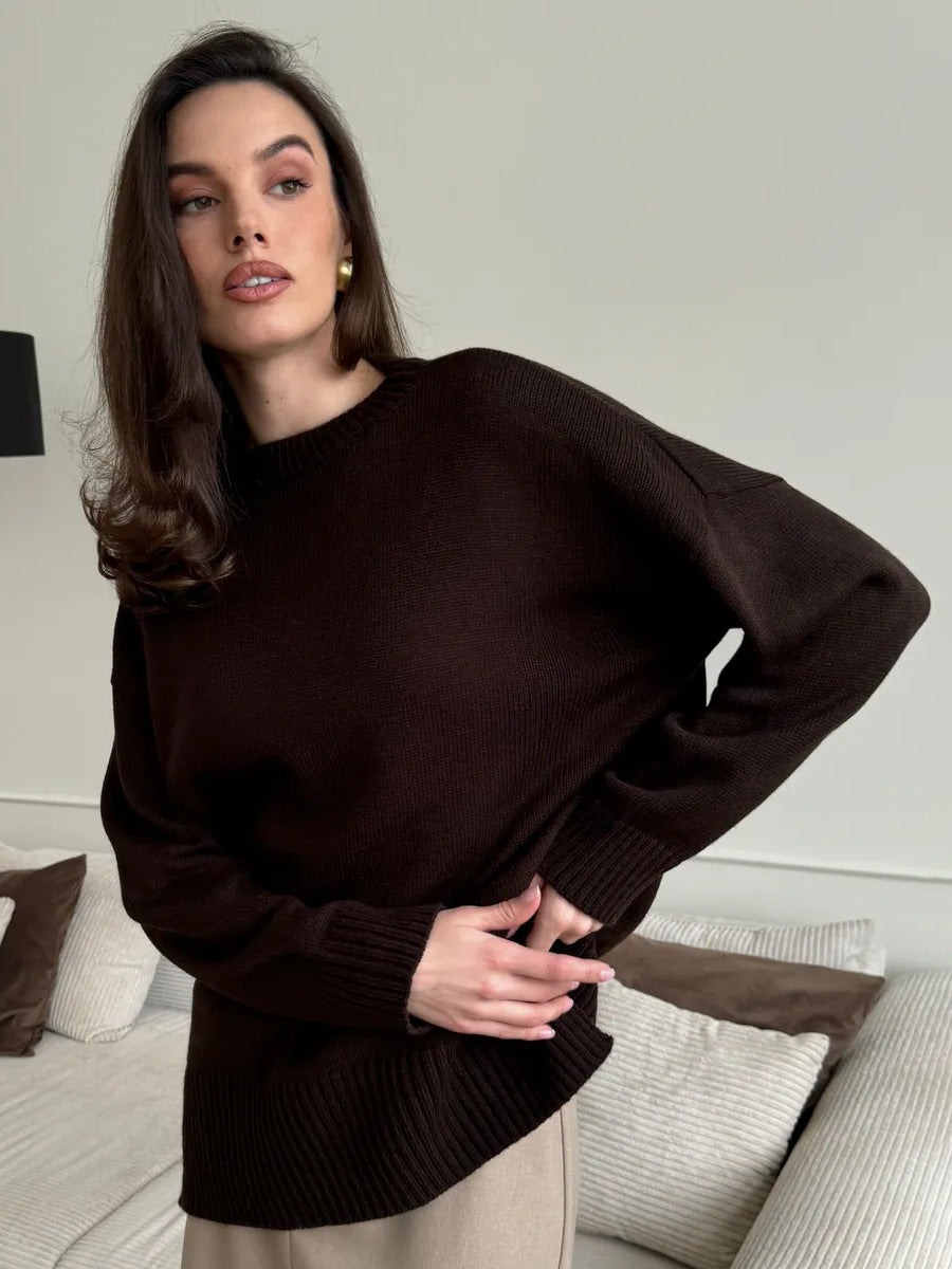 Damen Großer Strickpullover mit überschnittenen Schultern und Rippenbündchen EB