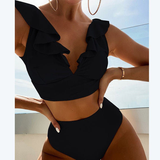 Damen Crop-Top Bikini mit voluminösen Rüschendetails EB
