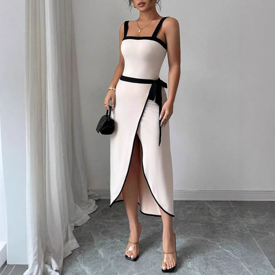 Damen Elegantes Wickelkleid mit tiefem Schlitz und Taillengürtel EB