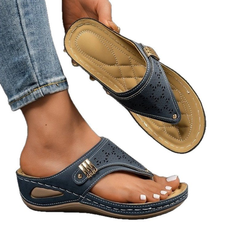 Damen Komfortable Zehenstegsandalen mit ergonomischem Fußbett EB