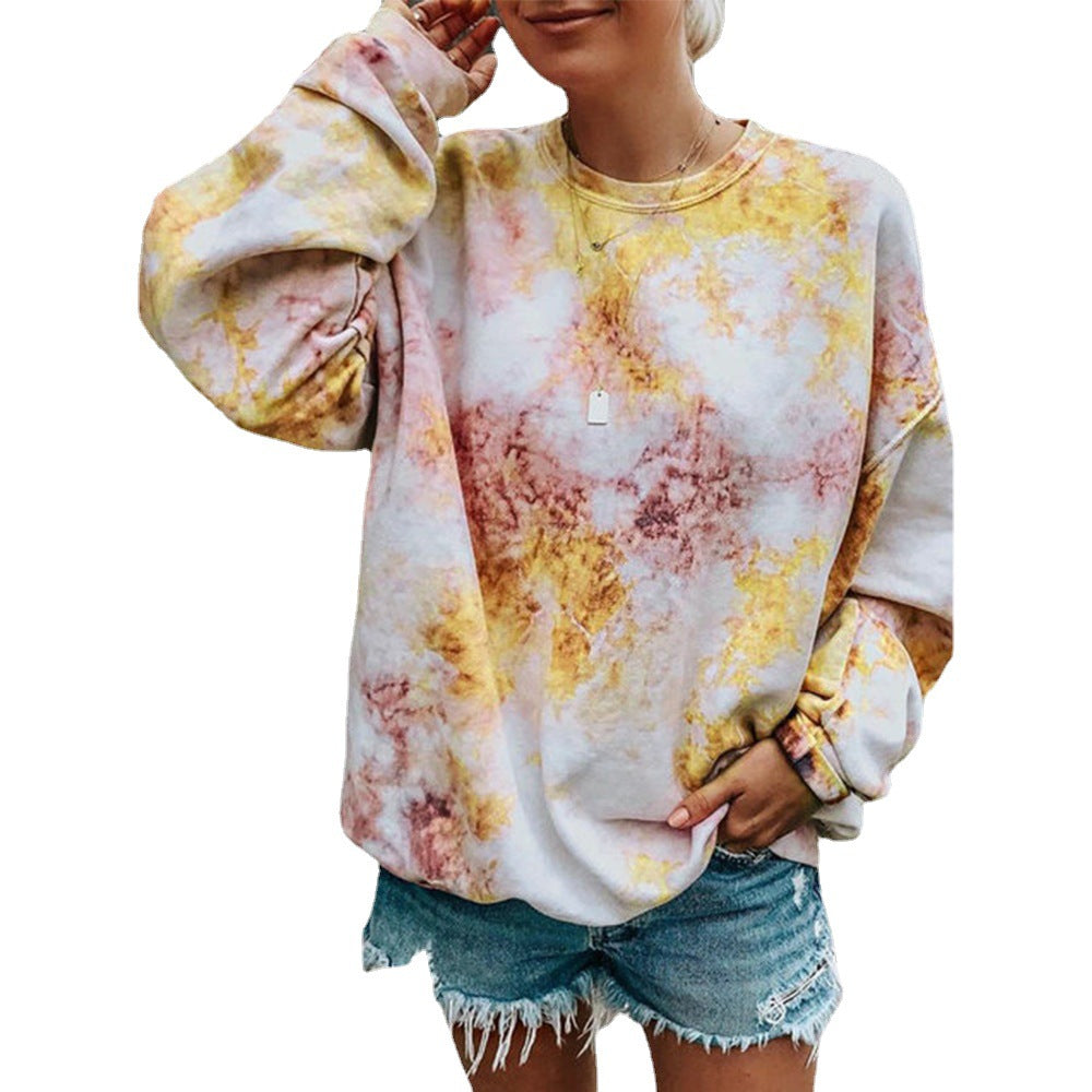 Damen lässiger Sweatshirt mit buntem Batik-Muster EB