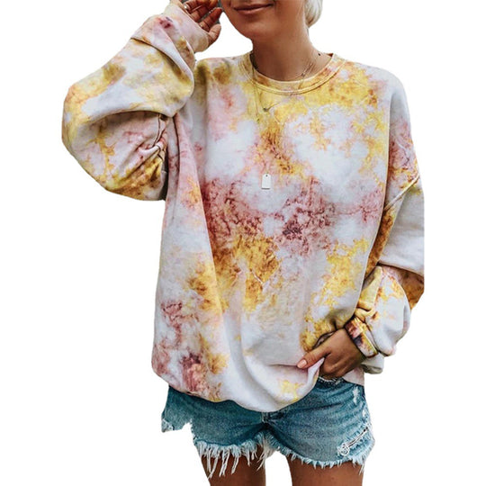 Damen lässiger Sweatshirt mit buntem Batik-Muster EB