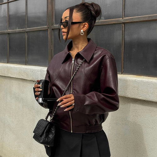 Damen Kunstlederjacke mit lässigem Schnitt und Reißverschluss EB