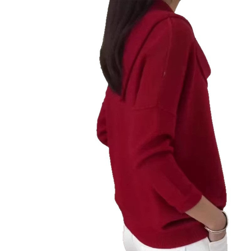 Damen nan fein gestrickter Pullover mit Wasserfallkragen und geripptem Saum EB