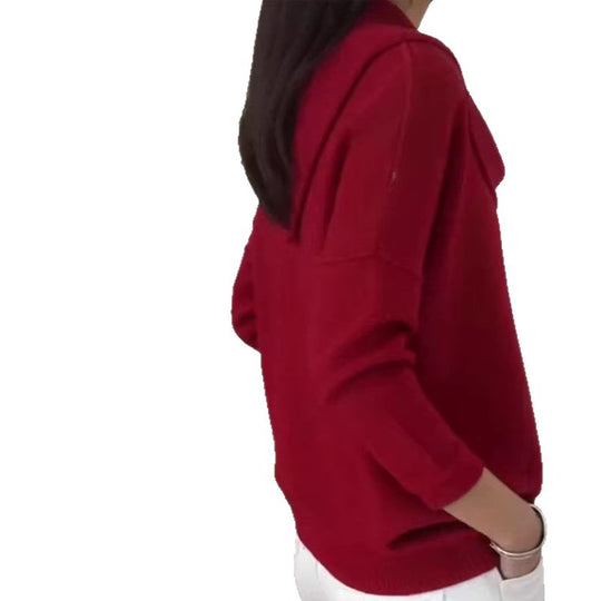 Damen nan fein gestrickter Pullover mit Wasserfallkragen und geripptem Saum EB