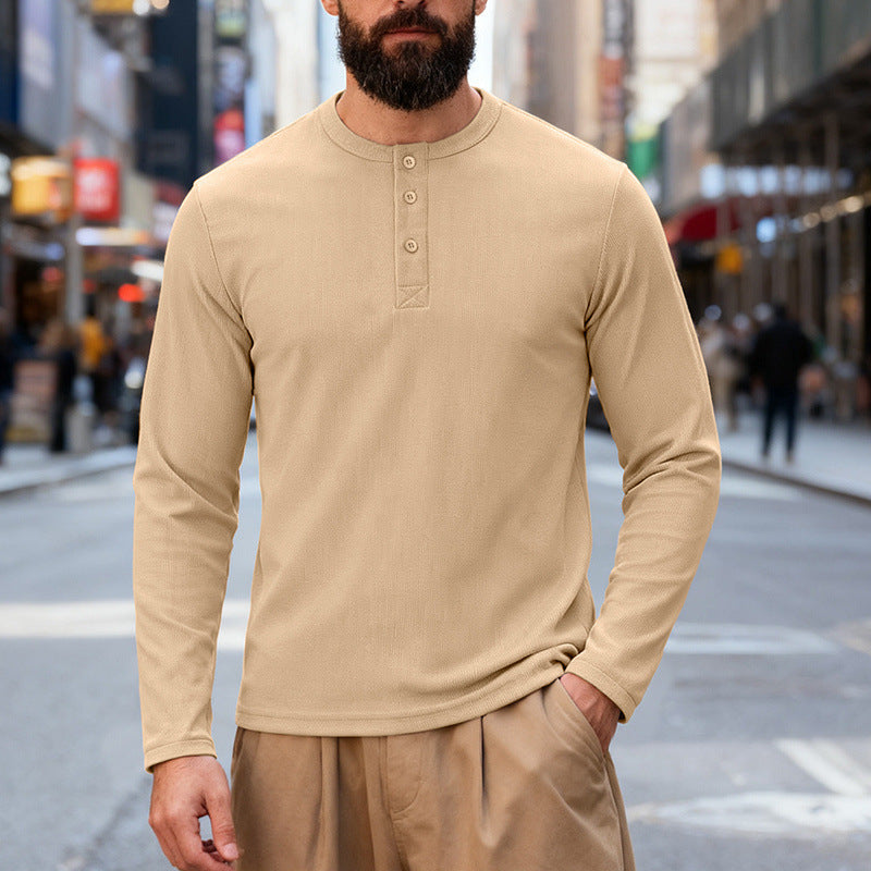 Herren nan Thermo-Henley-Langarmshirt mit Waffelstruktur, Rundhalsausschnitt und Knopfleiste EB