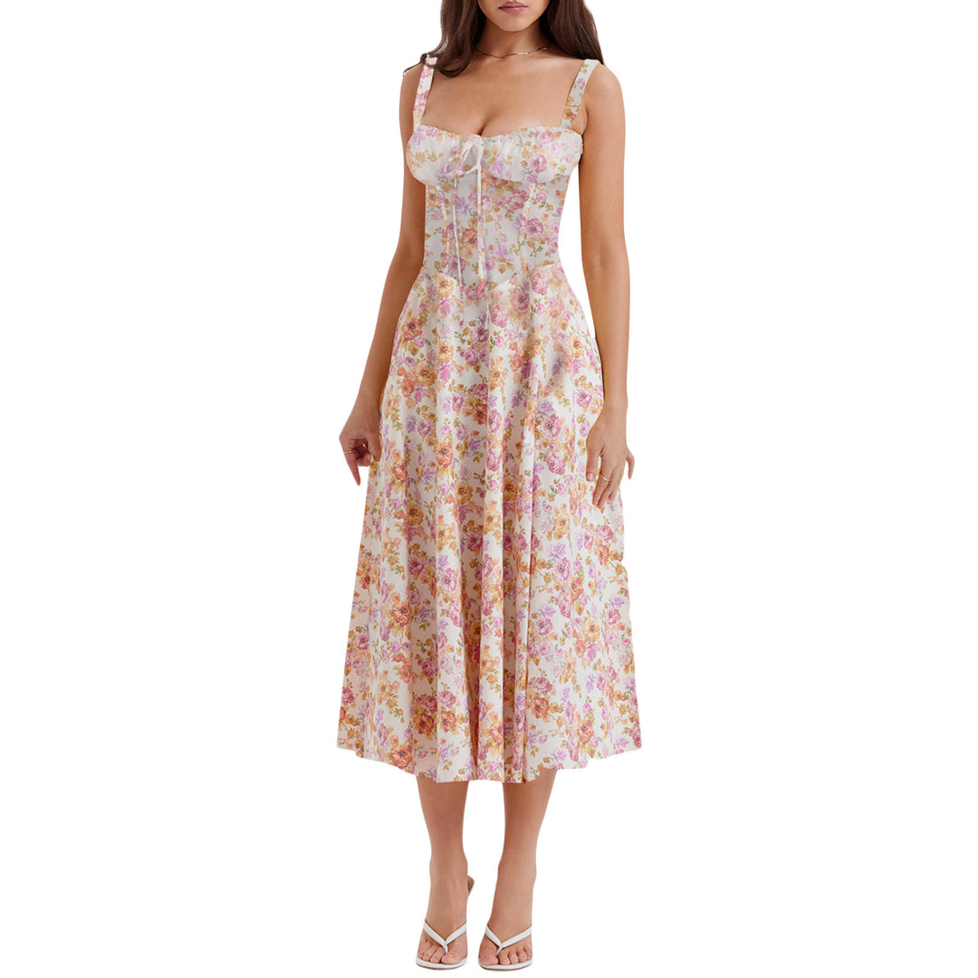 Damen Maxikleid mit schulterfreier Silhouette und romantischem Blumenmuster EB