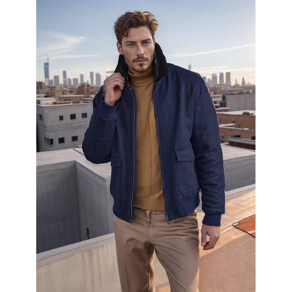 Herren lässige und warme Jacke mit Sherpa-Kragen EB