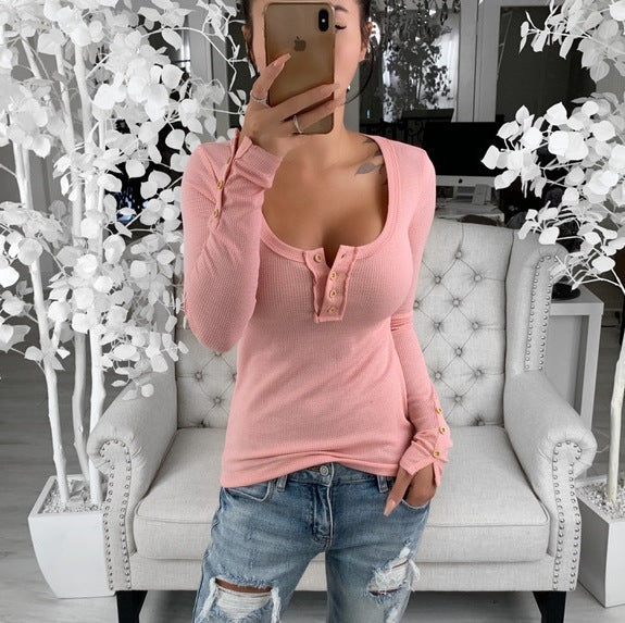 Damen Langarmshirt mit eleganten Knopfdetails EB
