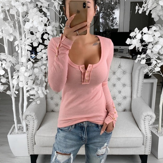 Damen Langarmshirt mit eleganten Knopfdetails EB