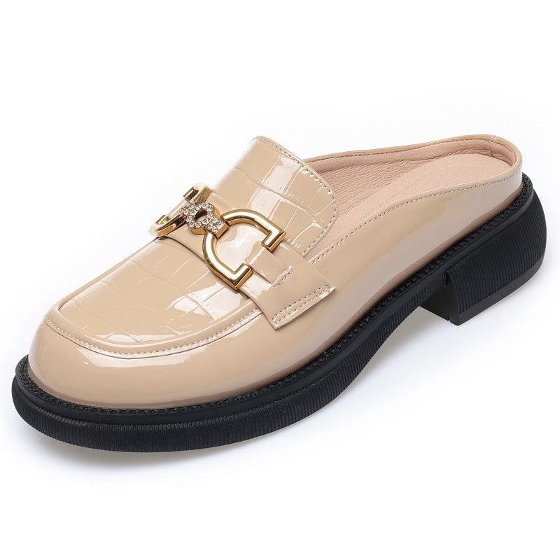 Damen elegante Mokassins mit modisch glänzendem Obermaterial und dekorativem Schmuckdetail EB