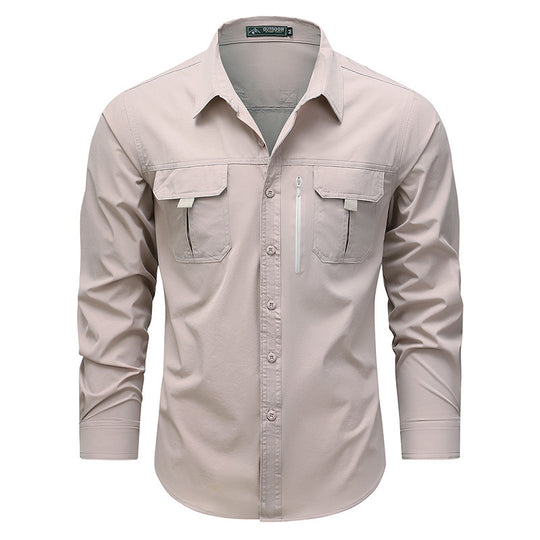 Men's  technical long-sleeve utility shirt with dual flap chest pockets and concealed zip utility pocket EB