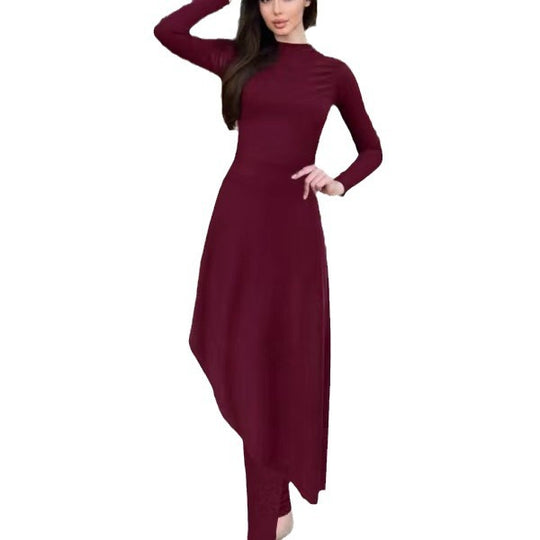 Damen eleganter Strandanzug mit asymmetrischem Schnitt und langen Ärmeln EB