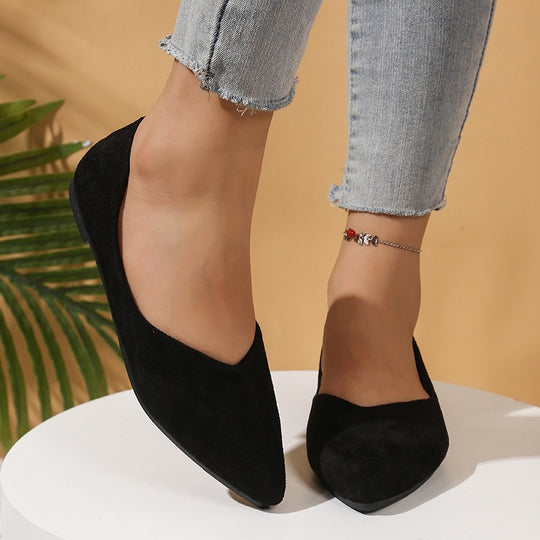 Damen  spitze Ballerina-Slipper aus Veloursoptik mit gepolsterter Komfortinnensohle EB