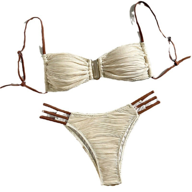 Damen Bandeau-Bikini mit Raffung und hohen Beinausschnitten EB