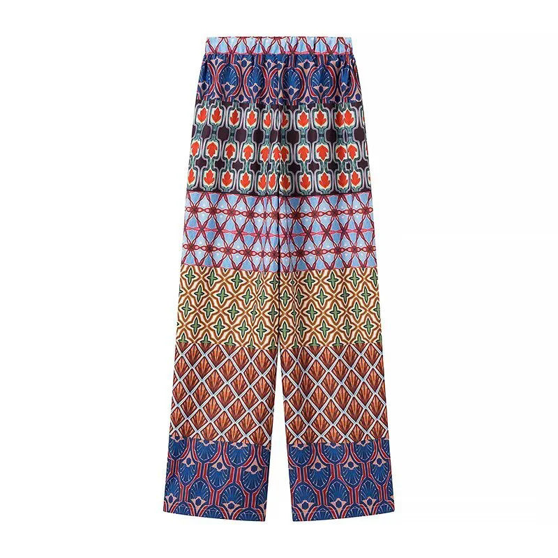 Damen Weite Hosen mit buntem Muster und elastischem Bund EB