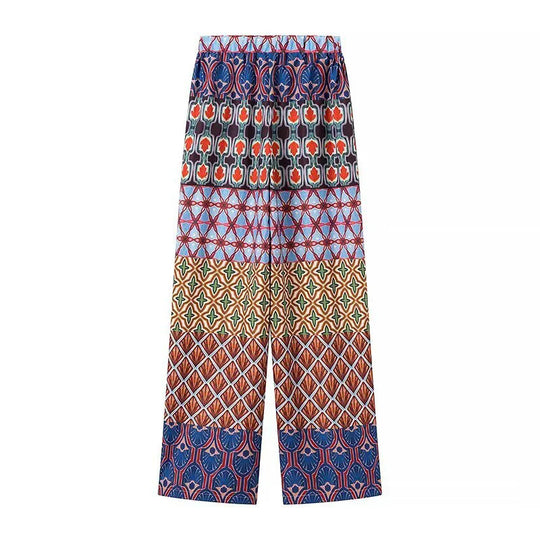 Damen Weite Hosen mit buntem Muster und elastischem Bund EB