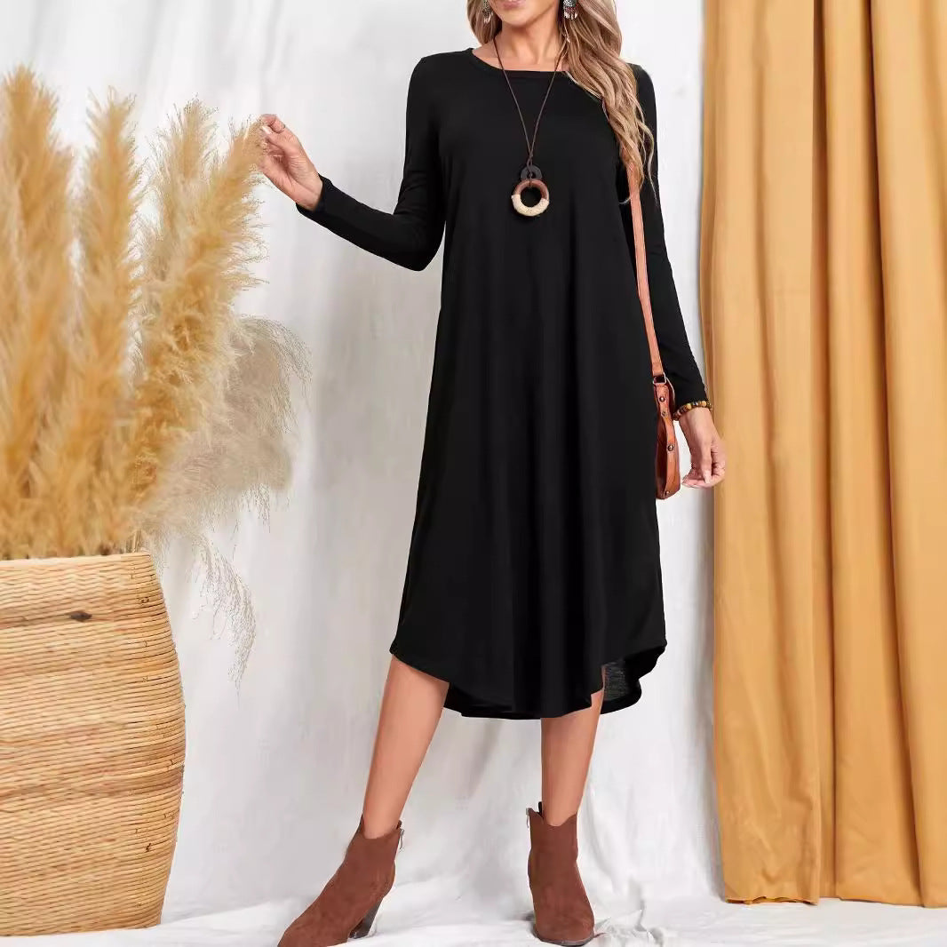 Damen lässiges Maxikleid mit elegantem Schnitt und hohem Saum EB