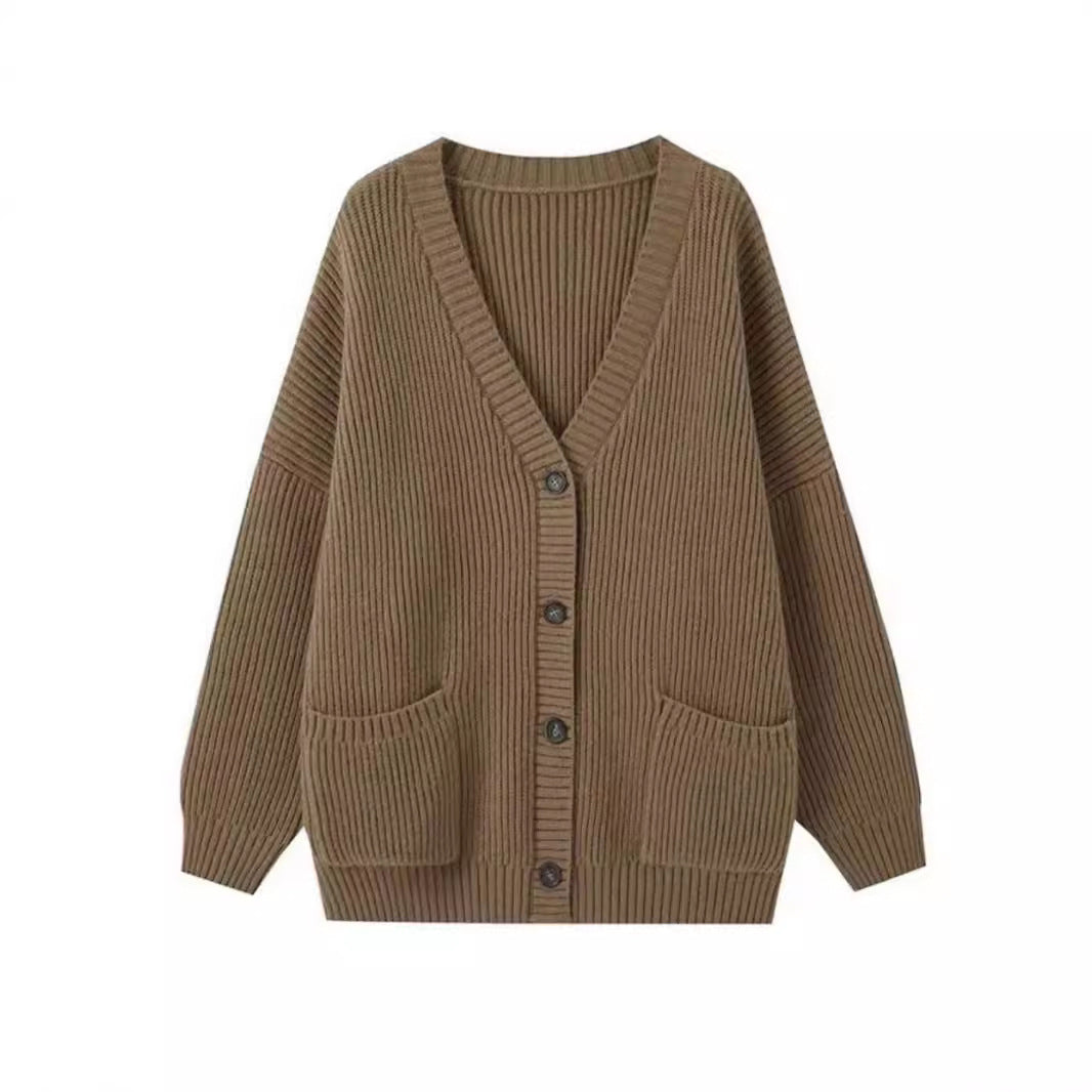 Damen Grobstrick-Cardigan mit Taschen und weichem Schnitt EB
