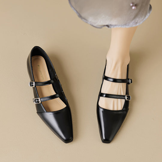 Damen elegante Ballerinas mit doppeltem Riemchen und modischen Schnallen EB