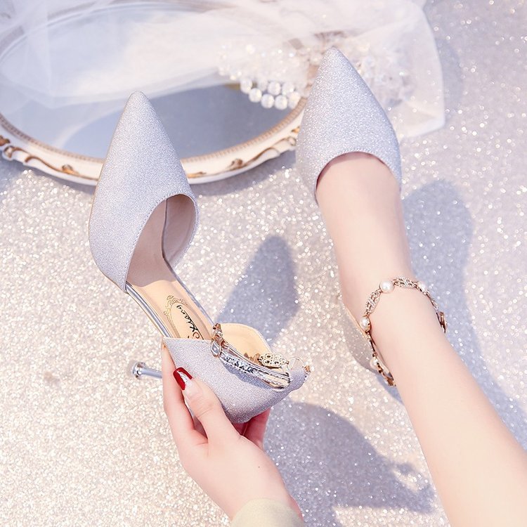 Damen elegante High Heels mit transparentem Riemen und Schmuckdetails EB