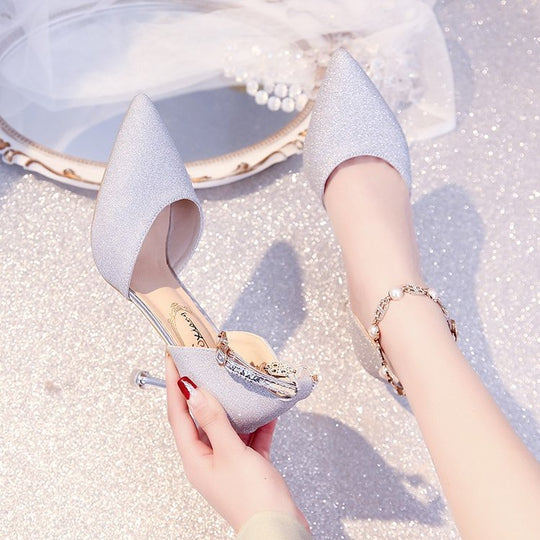 Damen elegante High Heels mit transparentem Riemen und Schmuckdetails EB