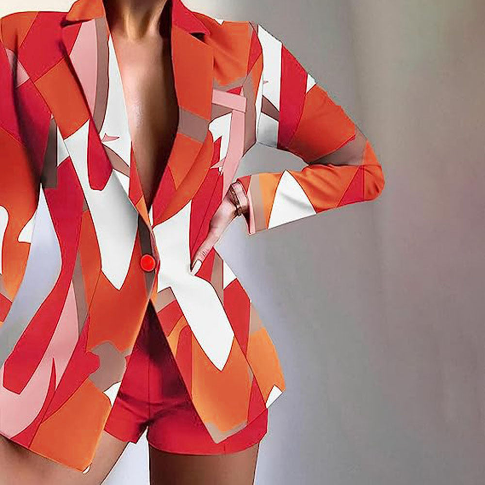 Damen Modischer Blazer mit kurzen Hosen und auffälligem Farbdesign EB
