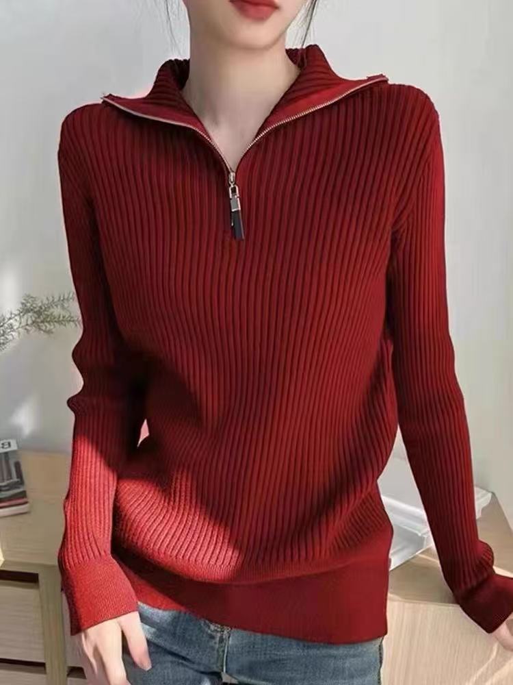 Damen Pullover mit Stehkragen und Reißverschluss EB