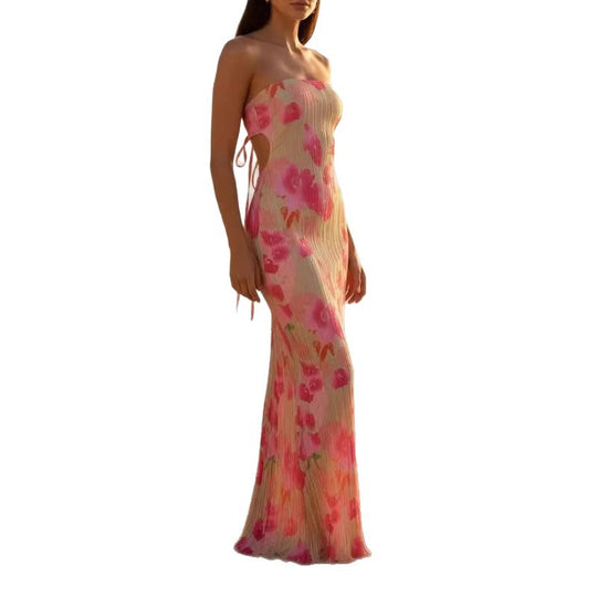 Damen figurbetontes Strapless-Kleid mit floralen Elementen EB