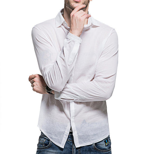 Herren lässiges Langarmhemd aus Leinenmix EB
