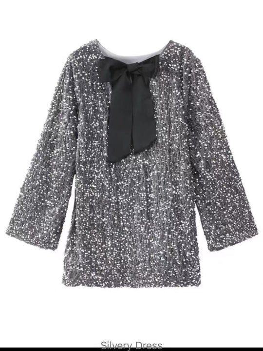 Damen Glamouröses Mini-Kleid mit glitzernden Pailletten und eleganten Puffärmeln EB