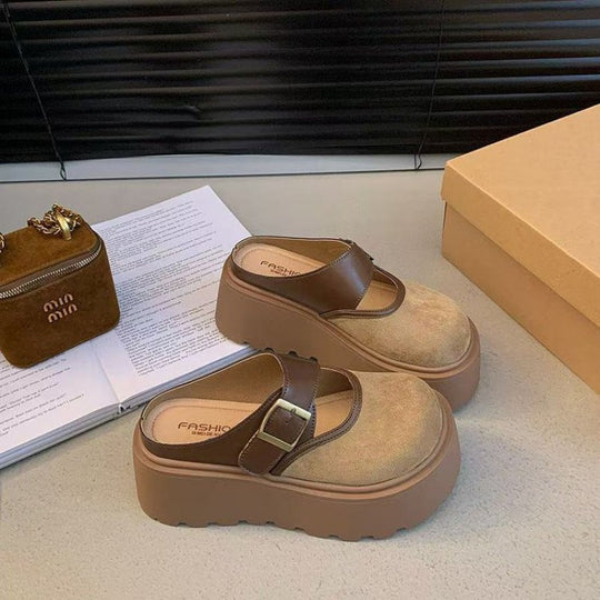 Damen Plateau Clogs mit modischem Schnallen-Design und wärmendem Innenfutter EB