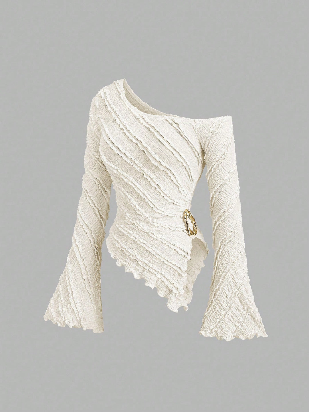 Damen asymmetrisches Oberteil mit strukturiertem Design und Wickelverschluss EB