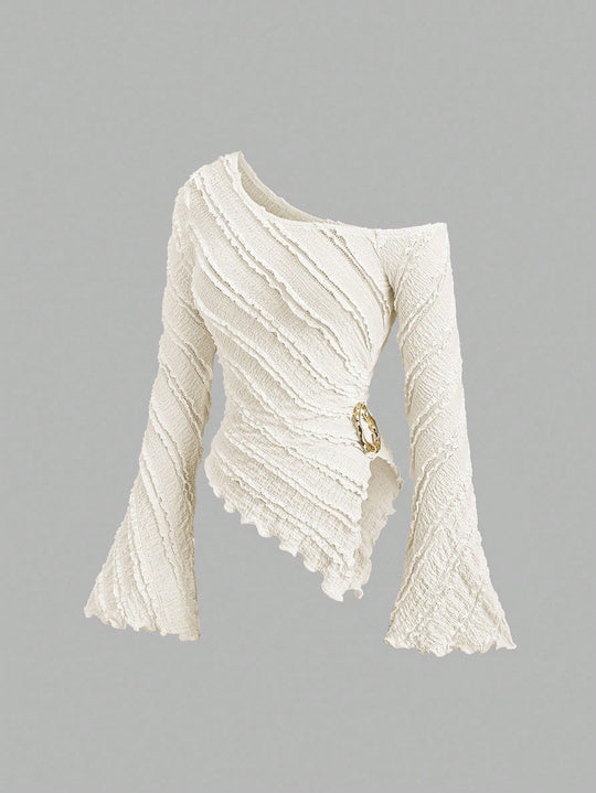 Damen asymmetrisches Oberteil mit strukturiertem Design und Wickelverschluss EB