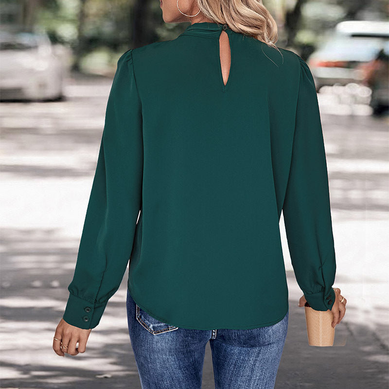 Damen elegantes Blusenshirt mit voluminösen Ärmeln und feinem Stehkragen EB