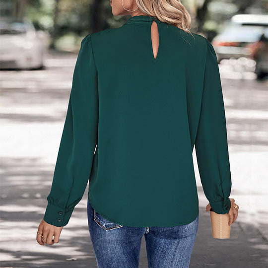 Damen elegantes Blusenshirt mit voluminösen Ärmeln und feinem Stehkragen EB