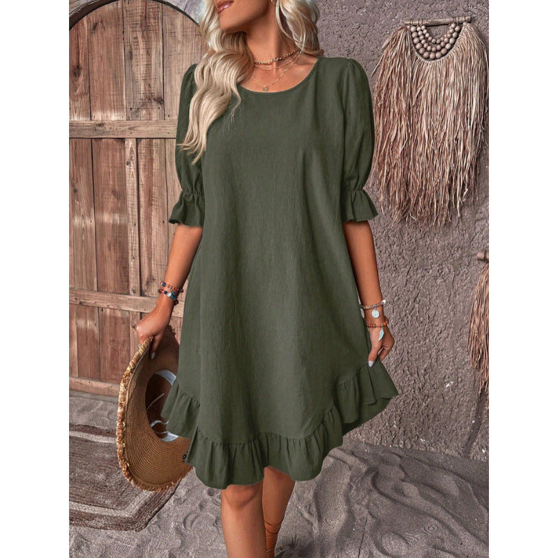 Damen Sommerliches Freizeitkleid mit Rüschendetails und lockerem Schnitt EB