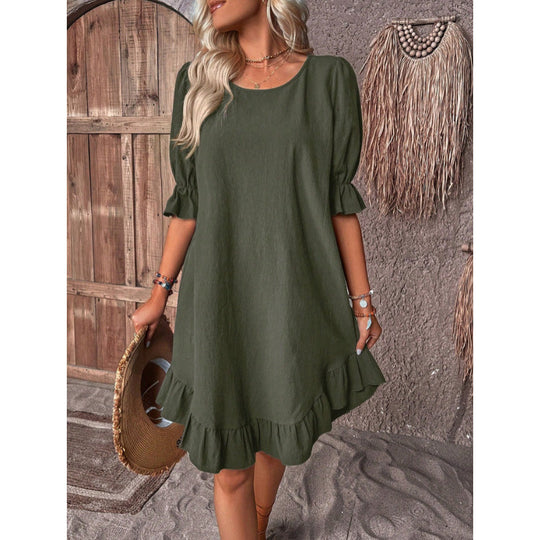 Damen Sommerliches Freizeitkleid mit Rüschendetails und lockerem Schnitt EB