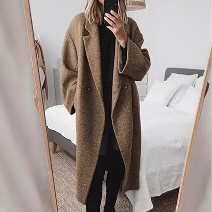 Damen Oversized Wollmantel mit klassischem Schnitt und bequemen Taschen EB