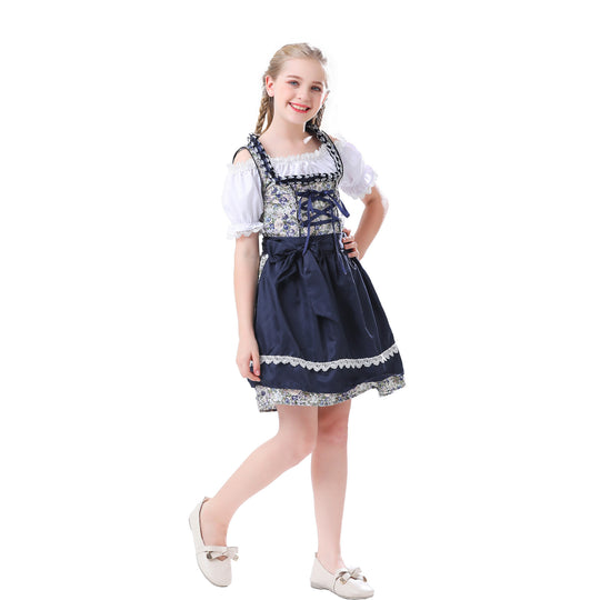 Damen nan traditionelles Dirndlkleid für Mädchen mit Schnürkorsett Puffärmeln und Spitzenschürze EB