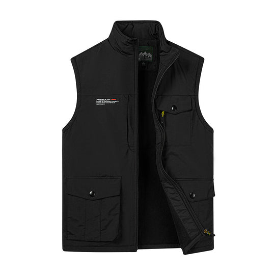 Herren Leichte Fleece-gefütterte Outdoor-Weste mit Mehrfachtaschen und Stehkragen EB
