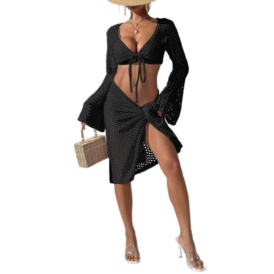Damen gehäkelter Strandüberwurf mit eleganten Schlagärmel EB