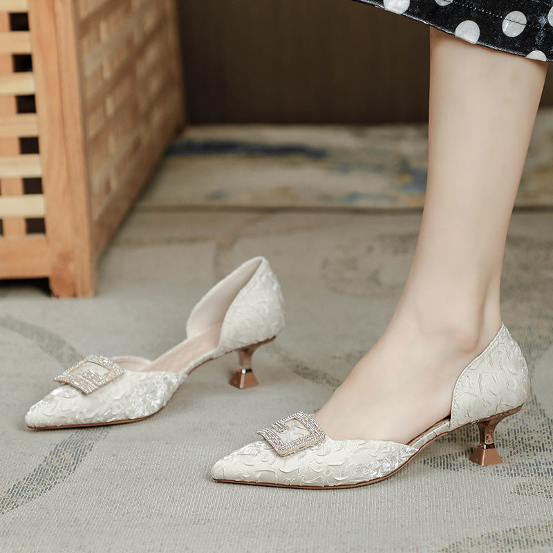 Damen elegante Sling-Pumps mit kunstvollem Blumenrelief und funkelndem Schmuck EB