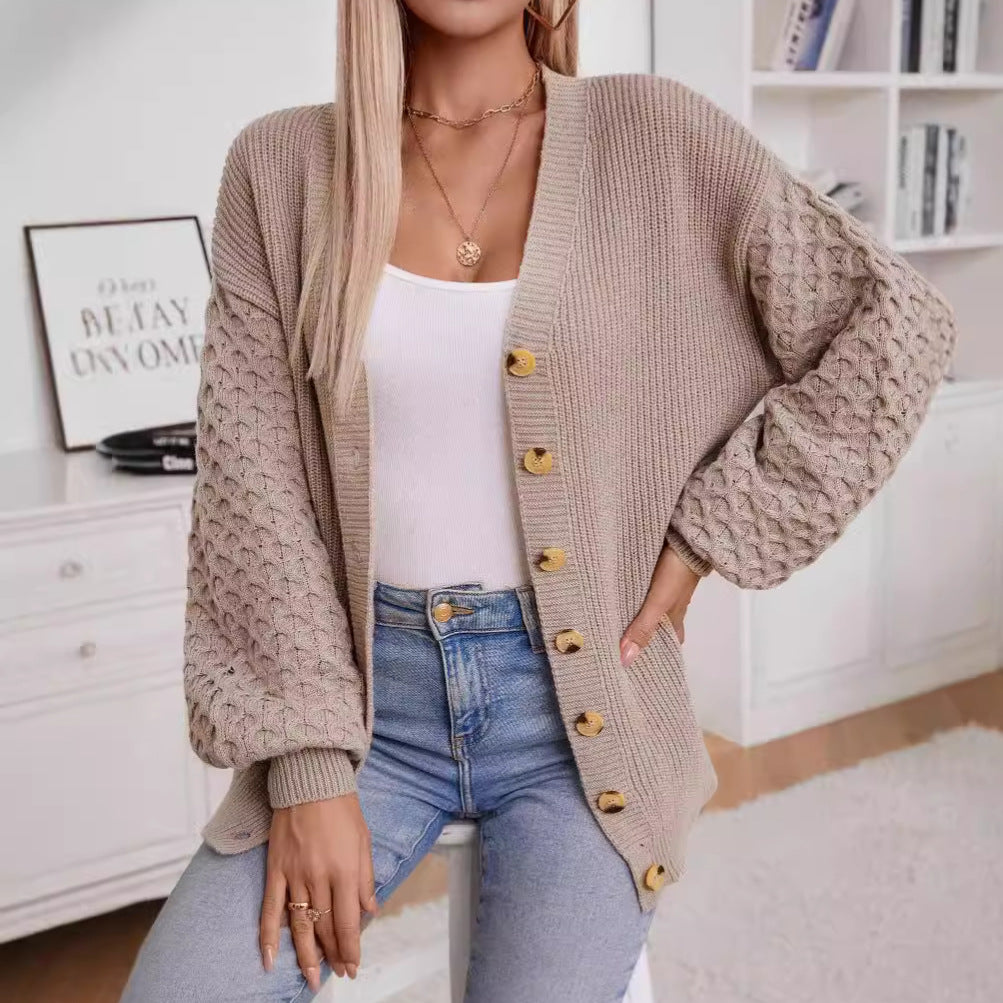 Damen Strickjacke mit strukturiertem Ärmel und Knopfdetails EB